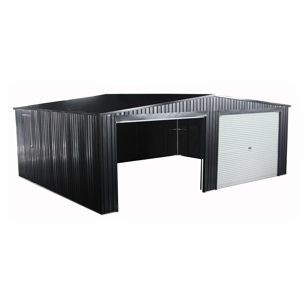 21x16  Big Sized Prefab Metal Garage Shed With Rolling Aluminium Door for 2 Cars