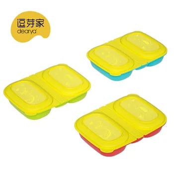 Kitchen lunch box kid bento box with fold cover two compartments with spoon and fork