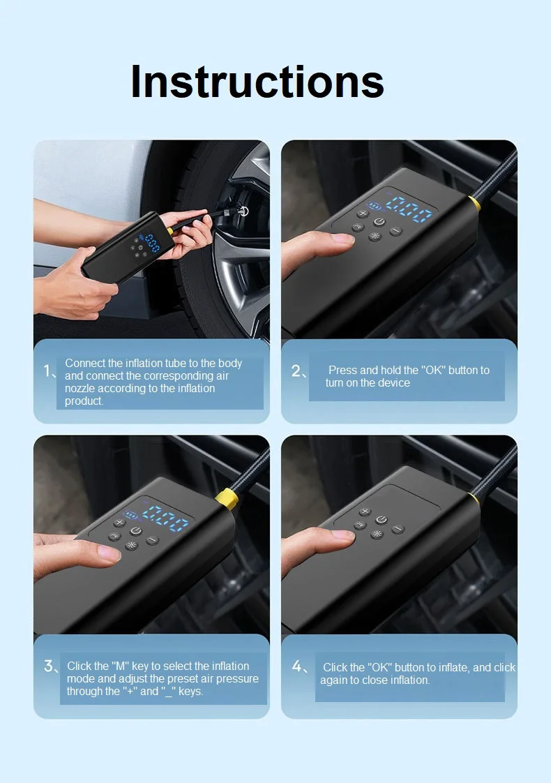 Portable Mini Handheld Electric Car Tire Pump Wireless Charging Bike Air Inflator 150psi for Tire Inflation