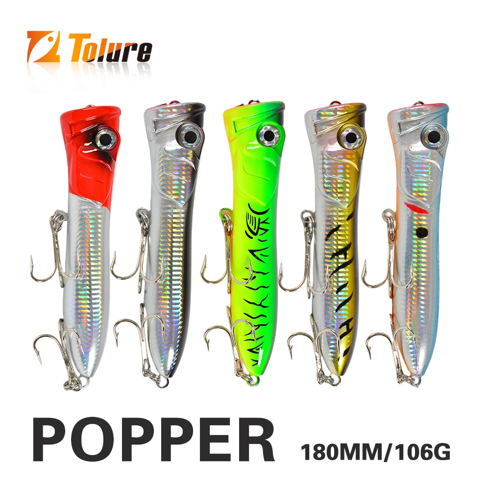 Tolure Wholesale 18cm 106g Top Water Floating Hard Plastic Saltwater Seabass GT Tuna Fishing Large Popper Lure River Lake Stream Tolure Wholesale 18cm 106g Top Water Floating Hard Plastic Saltwater Seabass GT Tuna Fishing Large Popper Lure River Lake Stream