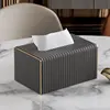 Rounded corner tissue box - dark gray Italian striped small size