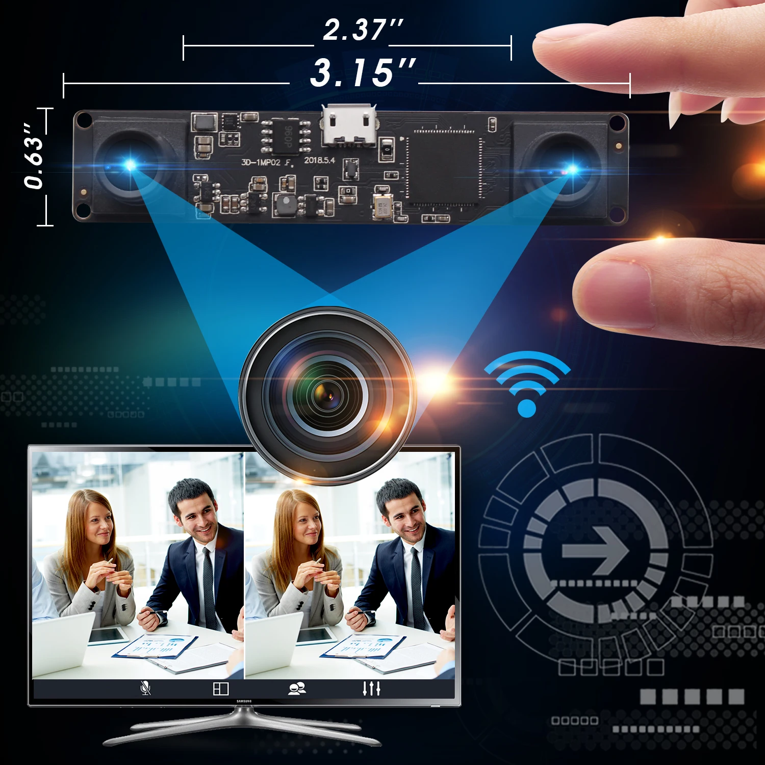 ELP OEM Dual Lens Synchronous 1.3MP OV9715 MJPEG 60fps Machine Vision People Counting HD Video Camera for Robot ,VR