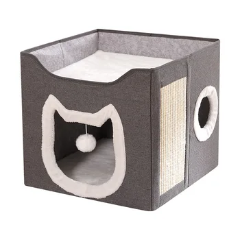 Factory Direct Supply All-Season Warm Cat Scratching Board Foldable Solid Pattern Pet House Villa Cross-Border Cat House Storage
