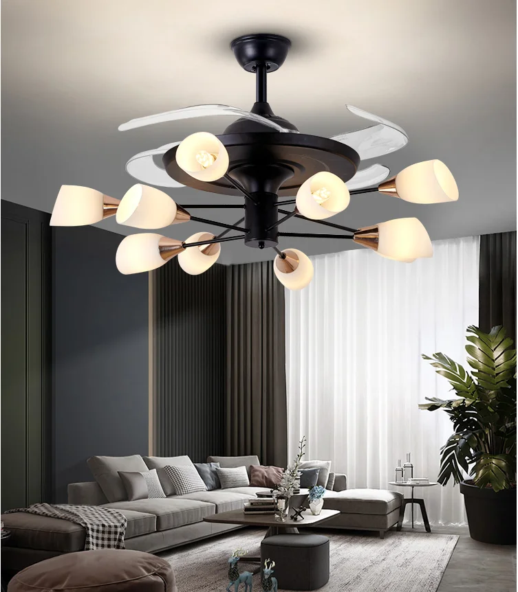 LED Ceiling Fan Light 2 in 1 E27 Vintage Home Decor Lamp 12W 24W Kitchen Dining Room Restaurant Night Market Toilet AC 12V 220V