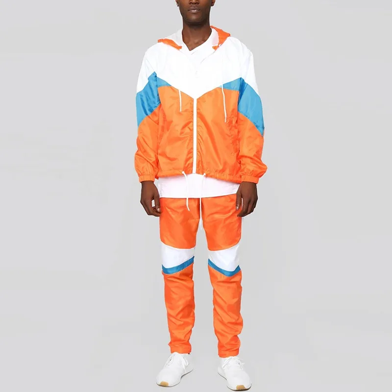 Custom High Quality Designer Men Fashion Color Block Summer Hot Sale Sweatsuit Sports Track Suit Nylon Two Pieces Tracksuits