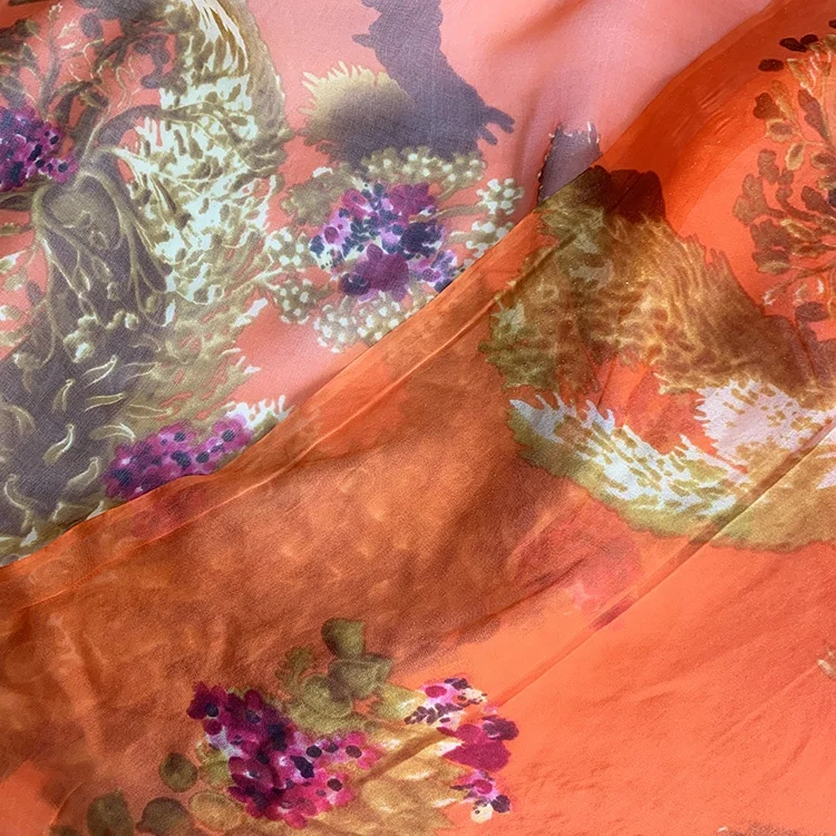 Модная Изысканная шелковая шифоновая ткань с цветочным принтом 6 мм для шарфа платья пижамы