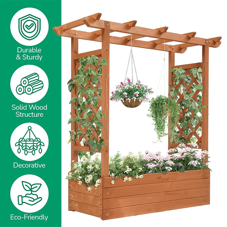 WDF Customize Rectangle Wholesale Elevated Outdoor Wooden Garden Planting Planter Boxes Flower Bed Raised Garden Beds