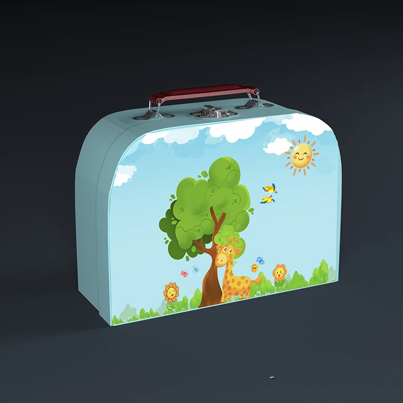 Kraft Paper Cardboard Suitcase with Handle Children Small Paper Suitcase