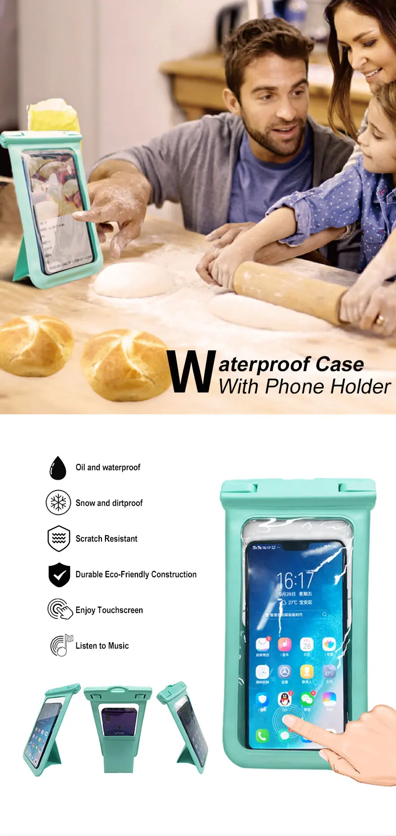 2021 New Product High Quality Swimming Pouch Waterproof Phone Case With Standing Holder