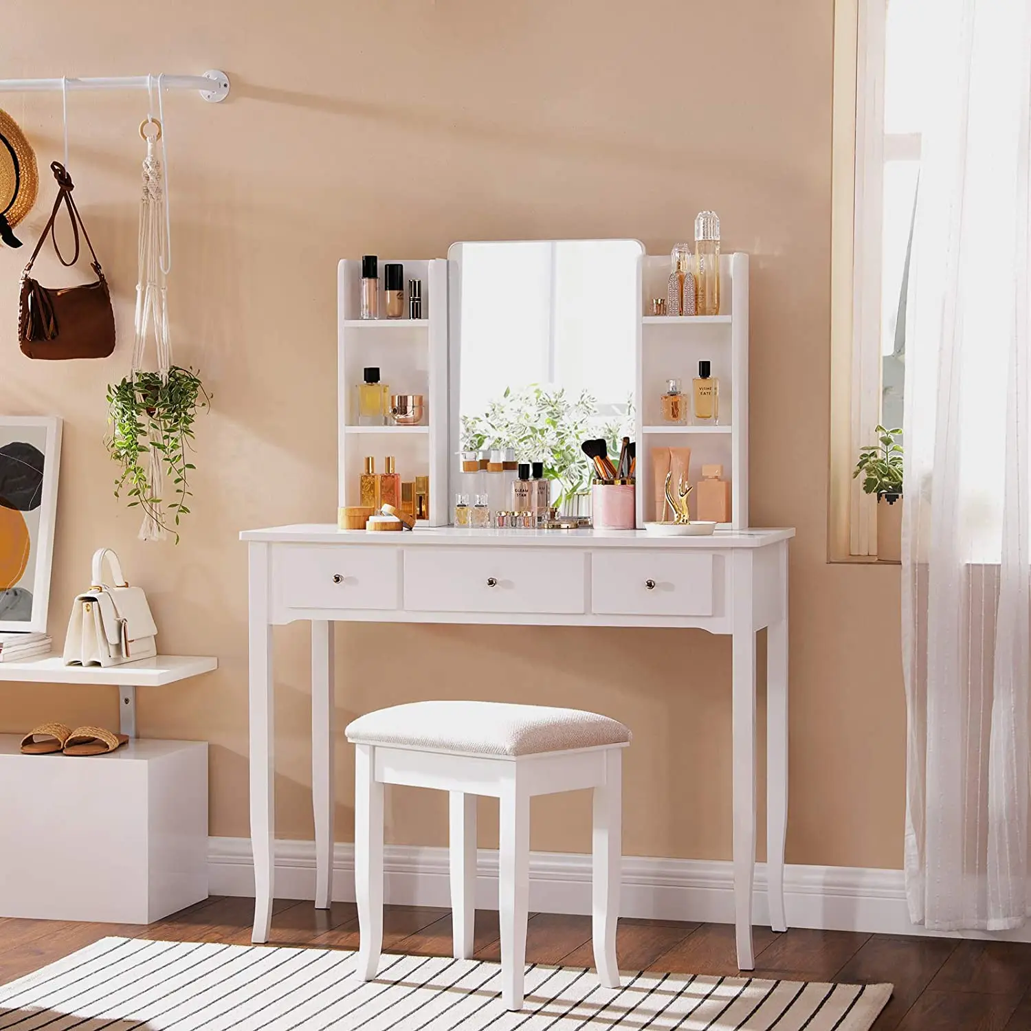 dressing table design low price Modern Makeup Vanity Table, Dressing Table Set with 5 Drawers (Without Mirror & Stool)