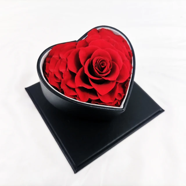 2024 Valentine's Day Gift Heart Shape 9-10cm Diameter Preserved Rose Single Rose Heart Box With Acrylic Lid