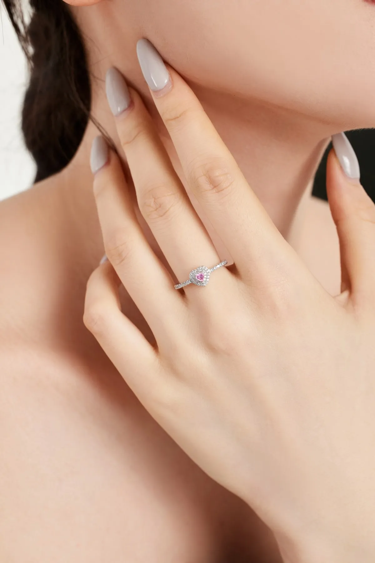 KAKODIY Sweet Pink Cubic Zirconia Engagement Cubic Zirconia Ring Valentine's Day Classic 925 Sterling Silver Women's Love Ring detail 4