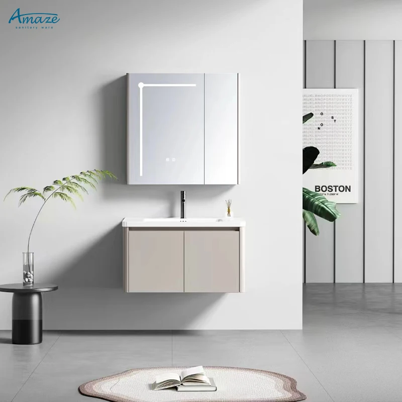 Modern style stainless steel wall-mounted vanity wash basin bathroom cabinet with mirror