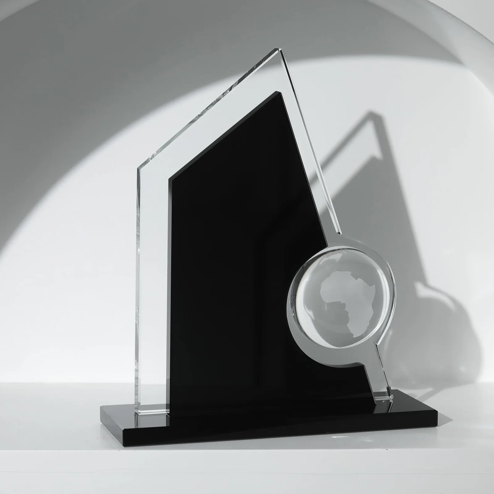 Customize Black Engraved Glass  Blank Trophy Awards Clear Crystal Globe Color Printing  for Office Laser Engraving