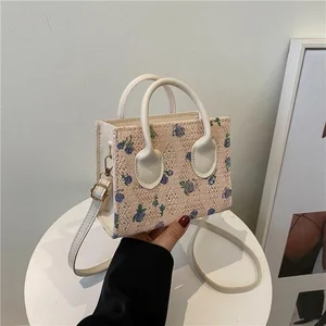 Wholesale PU Leather Square Flower Print Handbags Pure Color Underarm Crossbody Bags Fashion Sweet Lace Shoulder Bags for Women