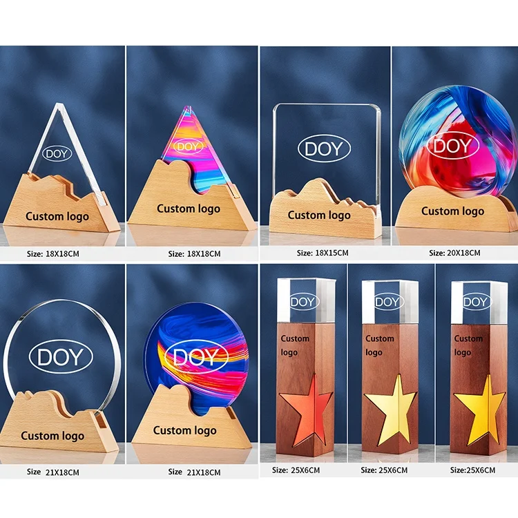 Business Gift Cup Award Supplier Custom Made Wooden Glass Medals