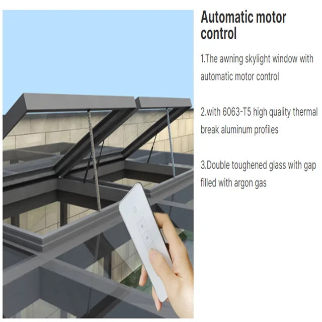 Custom Hollow Tempered Glass Transparent Aluminum Alloy Electric Skylight Electric Roof Window Skylight