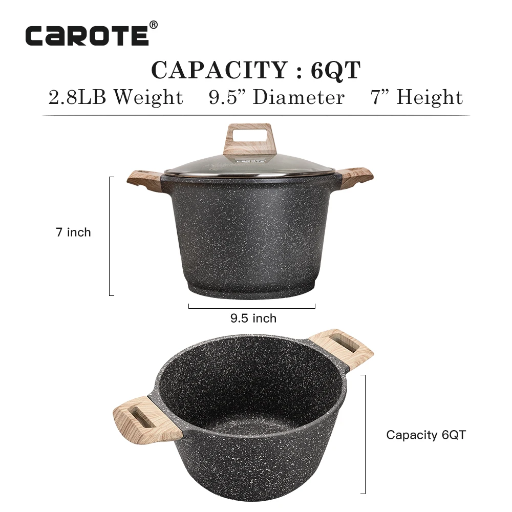 Stone Coating Casserole Saucepot With Lid, 9.5 Inch, CAROTE