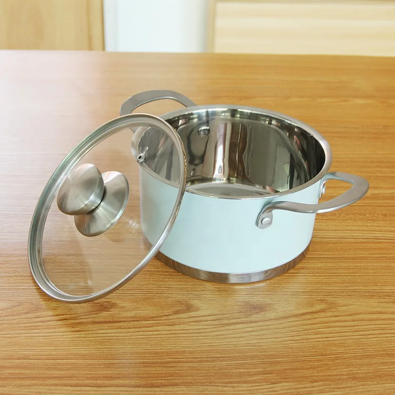 Glass Lid Color Cookware Soup Pot Stainless Steel Oblique Angle Pot Body With Sturdy Handles Cookware Sets Non Stick
