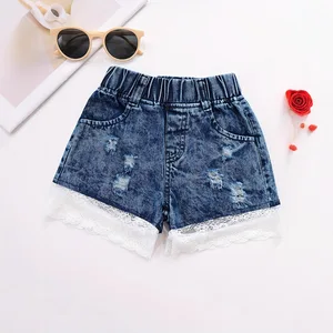 2026 New Summer Style Girls Casual Mid-Waist Breathable Lace Denim Shorts Solid Pattern Hot Shorts