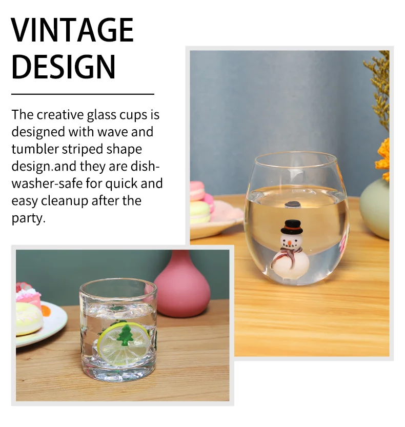 High-value creativity ingenious minimalist design vintage christmas transparent crystal simple design round cup glass details