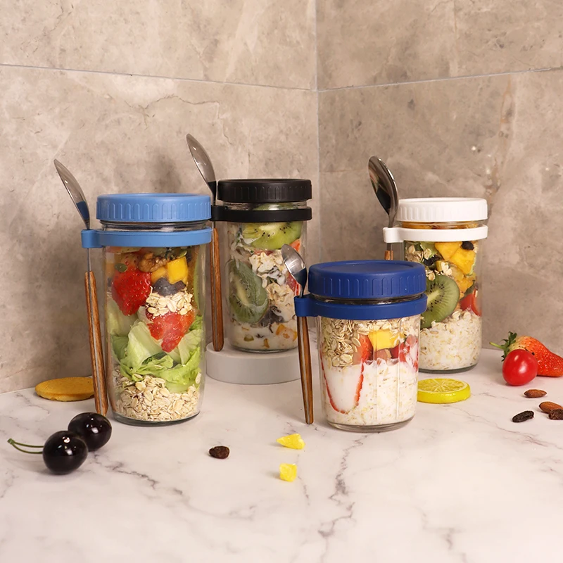 4 Pack Overnight Oats Containers with Lids and Spoons - 16 Oz Glass Mason  Jars - Storage Jars