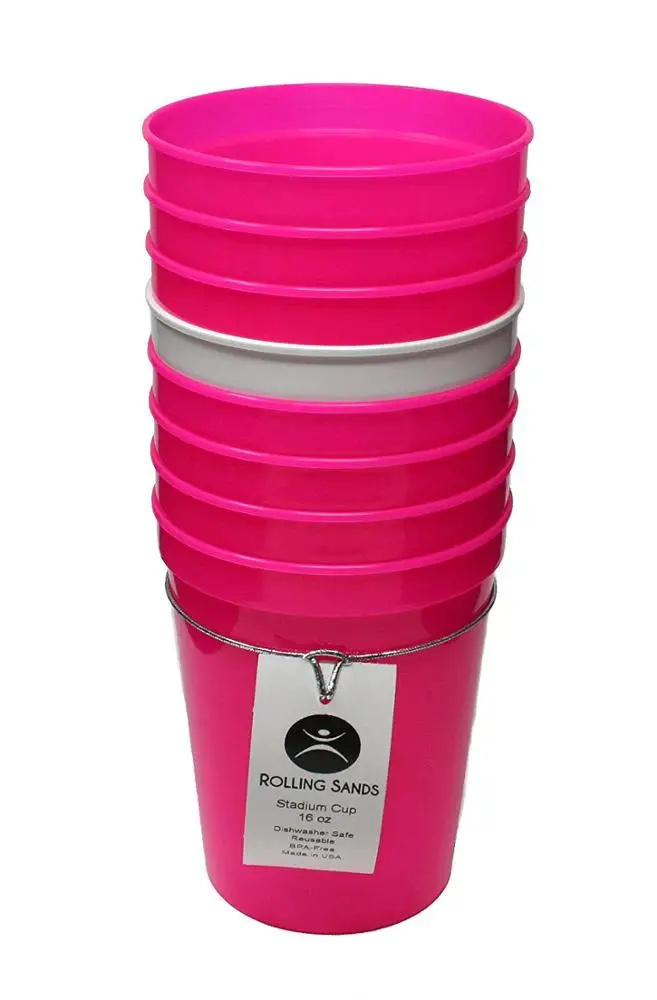 Многоразовые пластиковые стадионные чашки объемом 16 унций, черные, 8 штук, Сделано в США, без БФА, безопасные для посудомоечной машины пластиковые стаканы