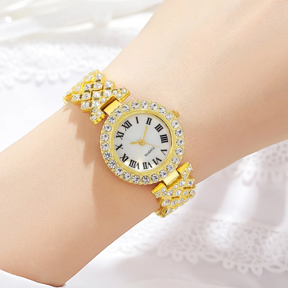 New Diamond Full Luxury Bracelet Watch Set Women's Quartz Watch ...