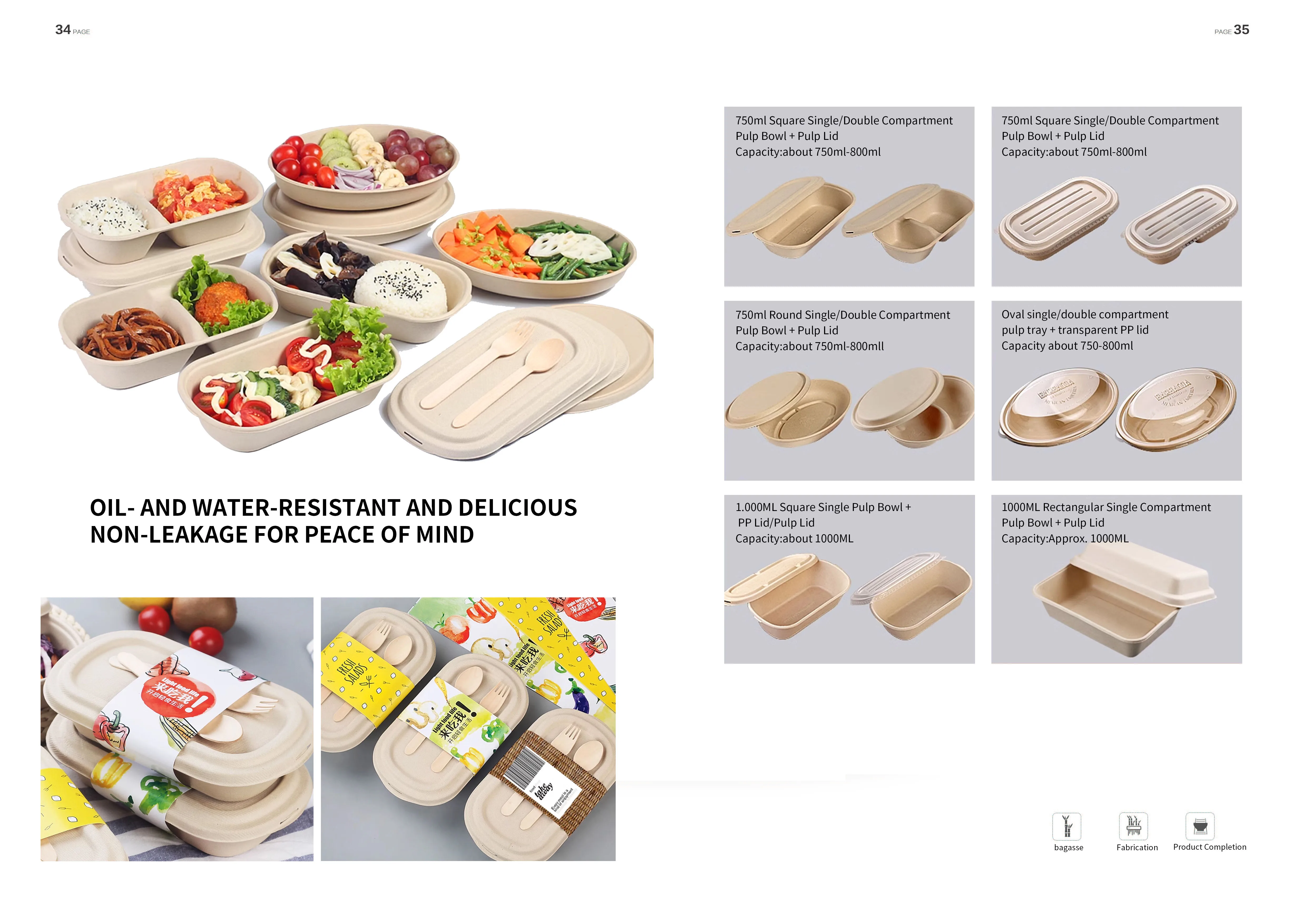 Biodegradable Disposable Sugarcane Bagasse Pulp Lunch Box With Eco ...