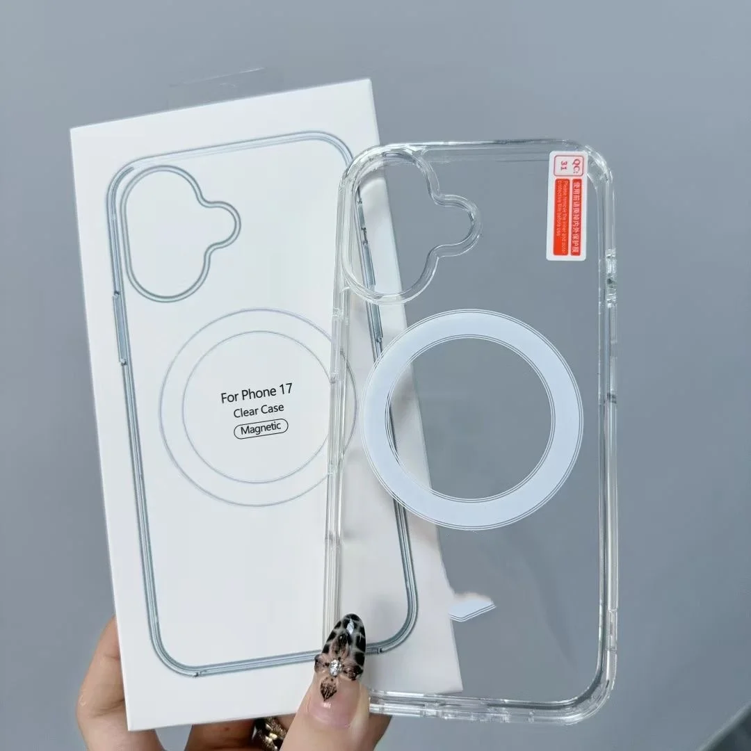 product laudtec tpu pc wireless charging shockproof transparent acrylic magnetic shell  clear phone case for iphone 17 air pro promax-4