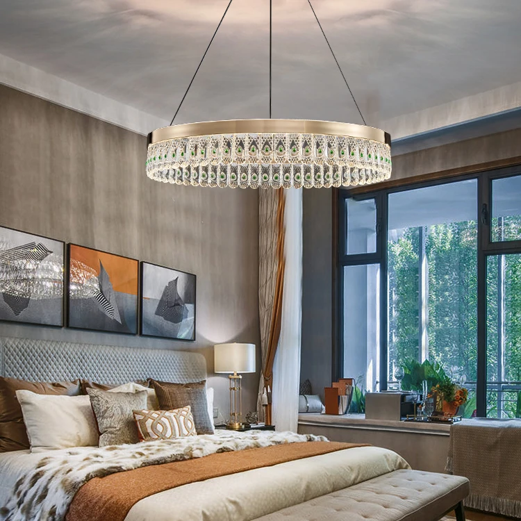 High Quality Adjustable Height Connectable Smart Speaker Living Room Aluminum Led Crystal Chandelier