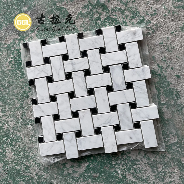 Popular Design White & Black Mosaic Marble Stone Mosaic Tile For Home Decoration