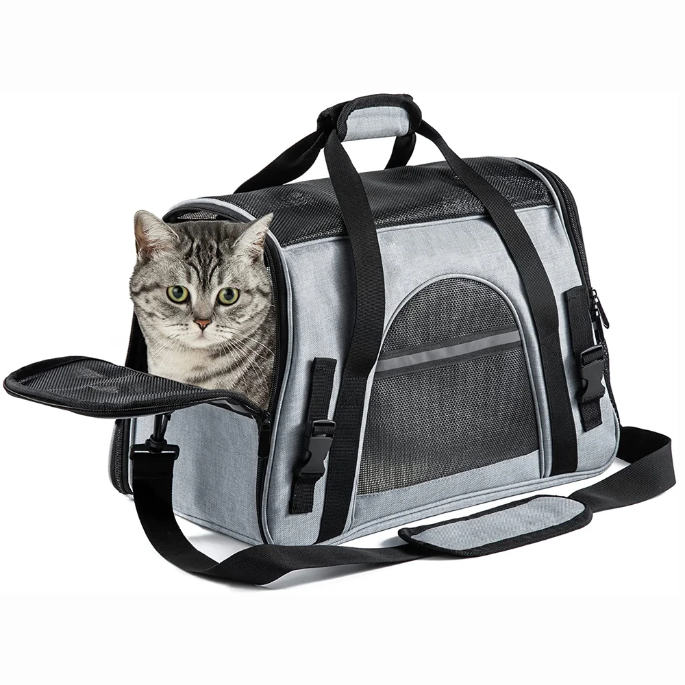 Gray Pet Cat Carrier Airline Approved, Dog Carriers for Small Dogs,  Collapsible Dog Cat Travel Carrier Bag for Small Medium Cat