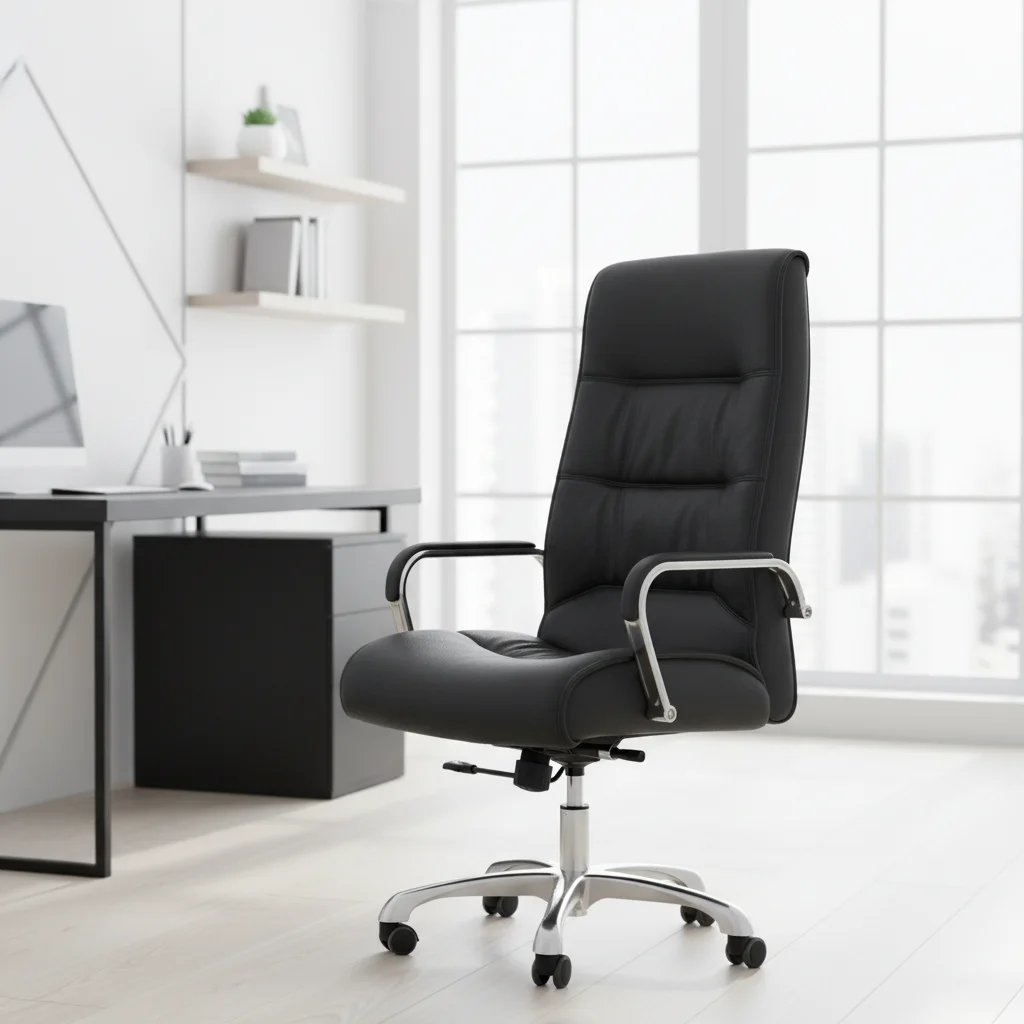 Modern Ergonomic Leather Thick Pad Executive Office Chair with Steel Base 6