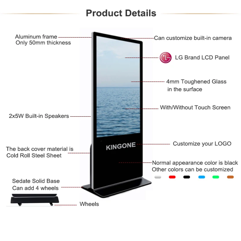 Elevators Retail Stores Remote Managing Software 49 55 65 Inch Android LCD Advertising Screen Kiosk Floor Stand Digital Signage