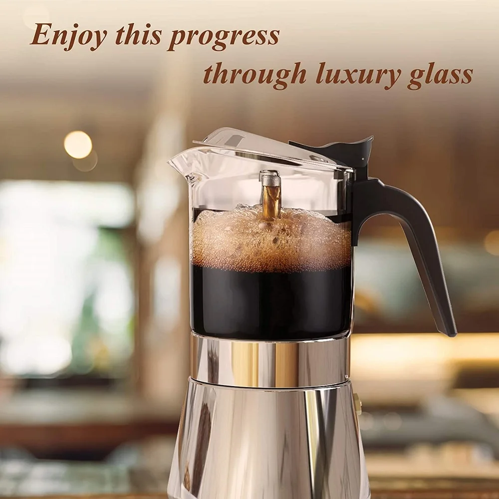 Source FREE SAMPLE Mocha Pot Stove top Espresso Maker Crystal Glass  Stainless Steel Dishwasher Safe Classic Percolator Italian Style on  m.