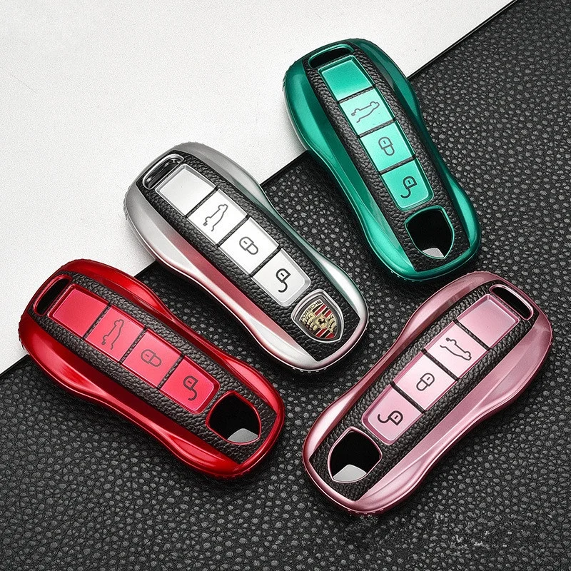 For Porsche Cayman 911 718 Macan Boxster Suede Leather Car Key Fob Case Wallet