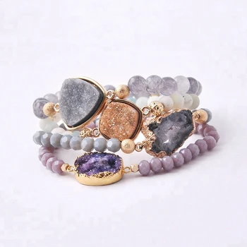 Gemstone jewelry beads stretch adjustable healing stone raw natural crystal bracelet