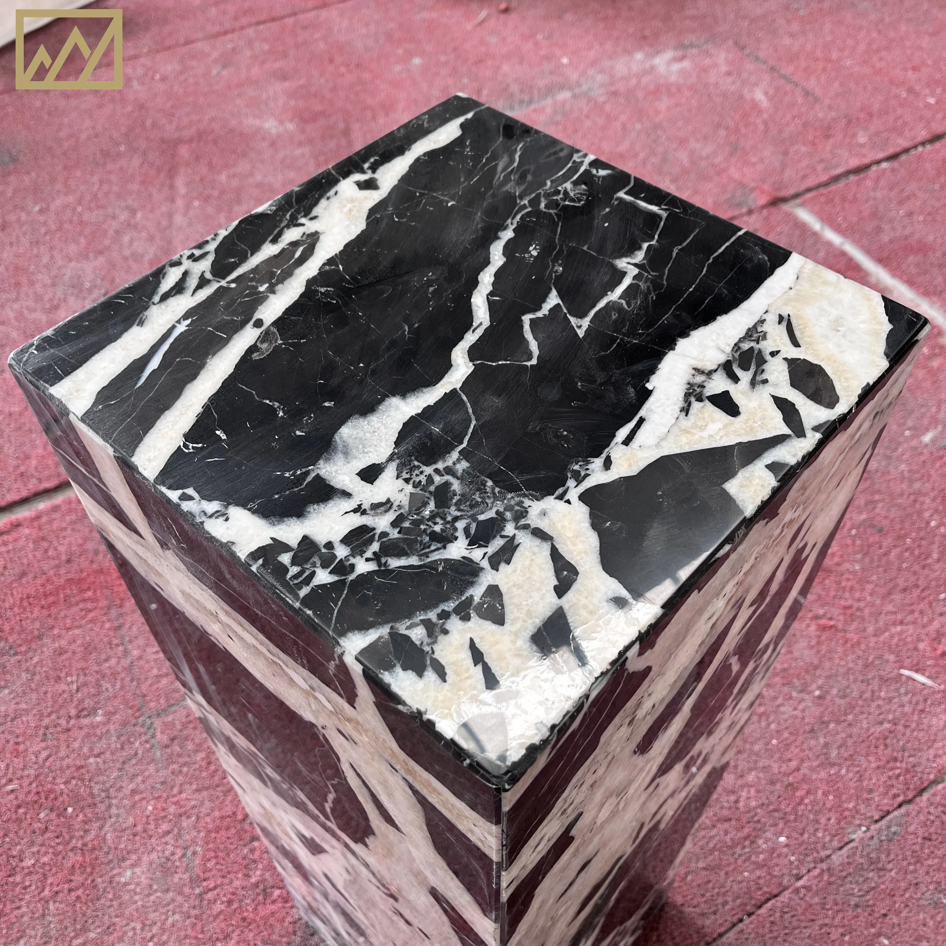 Kingswing Custom Black Marble Cube Coffee Table Side Table For Living