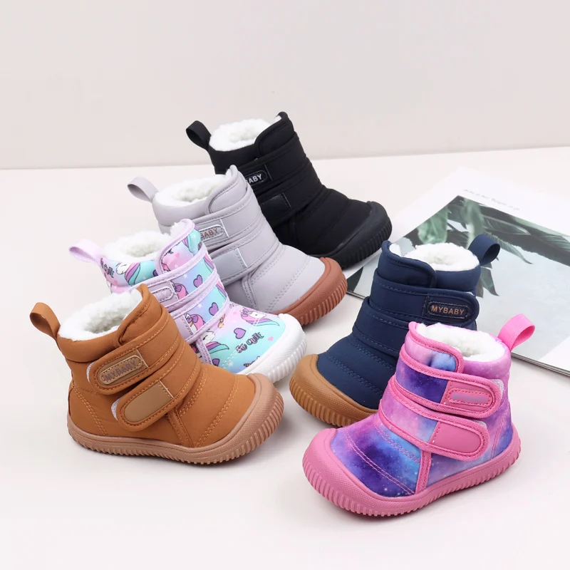 High Quality Baby Boots Winter Soft and Warm Rubber Sole Anti-slip Ankle Cover Little Boots rainbow Shoes for Kids