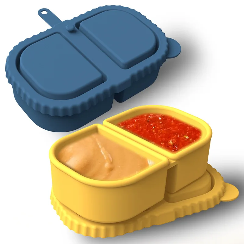 Modern 240ml Silicone Snack Container Double-Compartment Lid Injection Techniques for Kitchen Storage Party Food Sauce Seasoning details