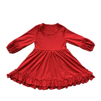 2020 children boutique clothes free shipping baby girls dress ruffle twirl kids skirt puff long sleeves toddler red dresses