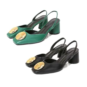 ZA Women's 2026 Summer Black  Open Back Mules New Embellished Square Toe Chunky Heel Sandals High Top Outdoor