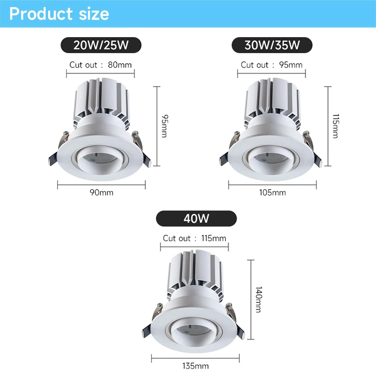 15W Dimmable Antiglare LED Cob Module Downlight Tri-Colour Aluminium Hospitality Grille Ceiling Light IP44 30W for Wwwchina