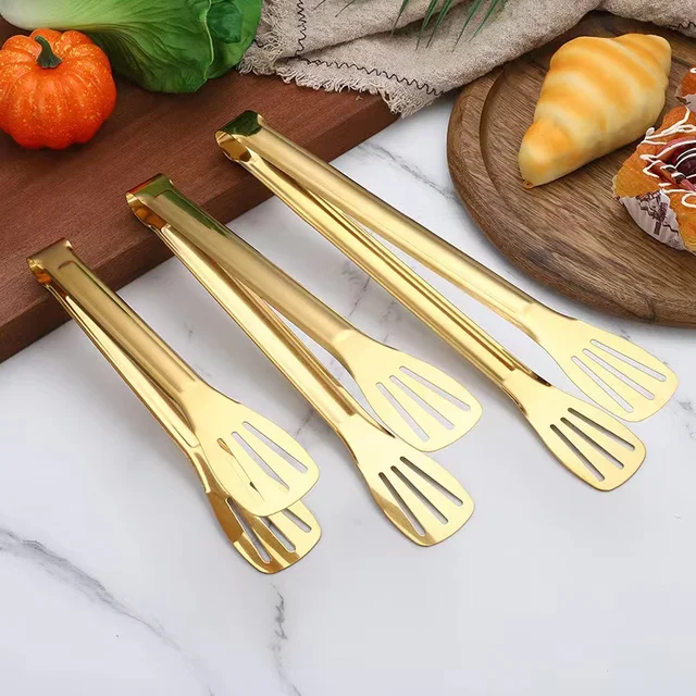 Restaurant Utensils Chafing dishes Gold food Tongs Anti-scald cooking barbecue bread Tongs Kitchen steak pasta Clip