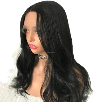 Long black Wigs Body Wavy Tpart wigs Synthetic Lace Front Wigs For Black Women Heat Resistant