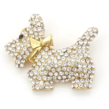Gold Tone Pet Dog Shape Rhinestone Brooches Luxury Crystal Animal Brooch Pin for Women