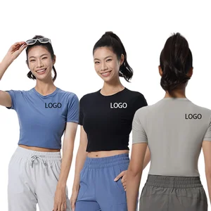 Short-Sleeve Active Top Sports Trend Yoga Gathering Fitness Running Training Slimming T-shirt Elastic Solid Color Fitness Top