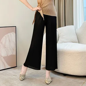 2026 New Spring Summer Purple High Waist Pleated Miyake Pants for Women Casual Straight Slimming Loose Large Size Elastic Waist