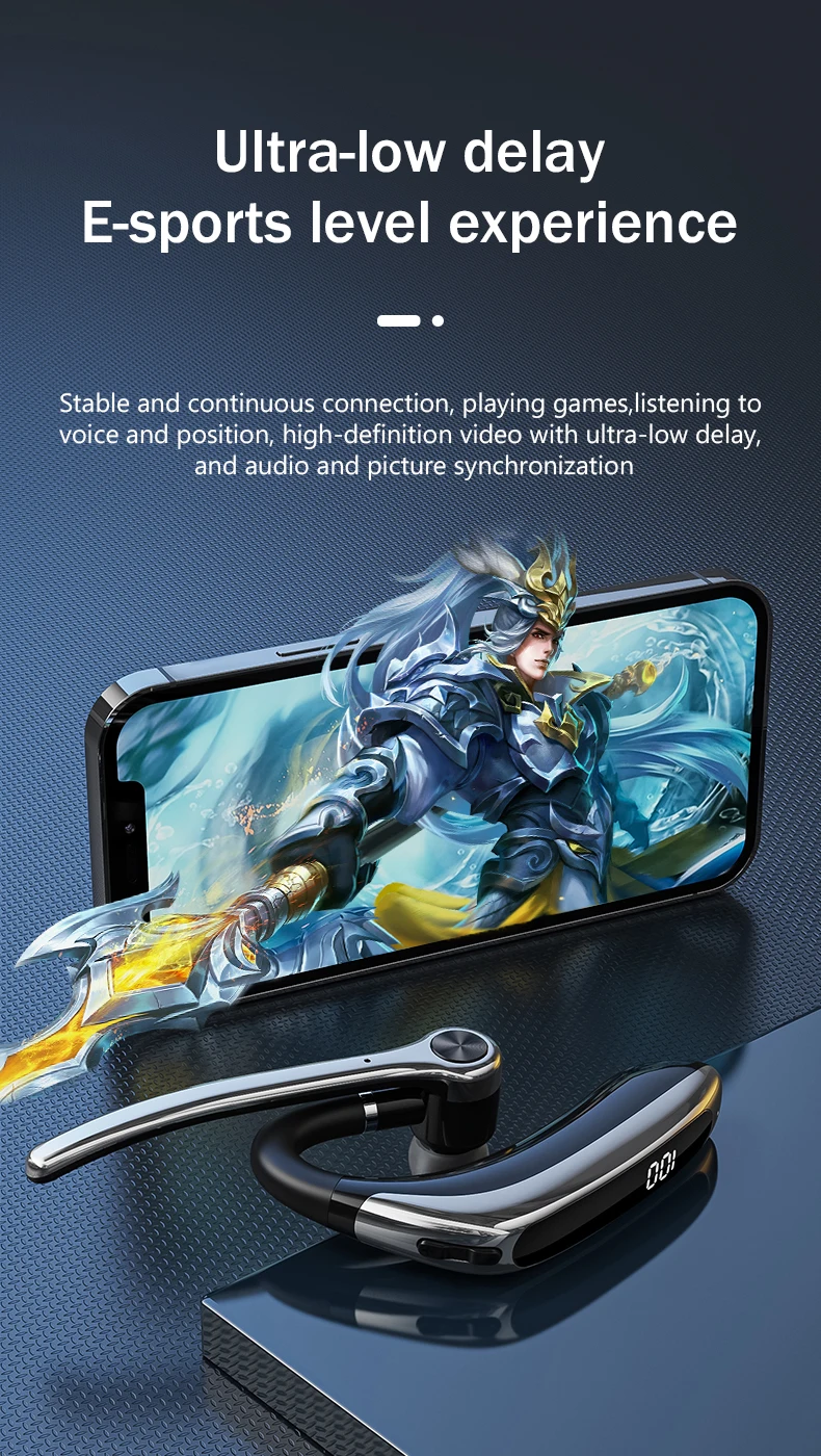 New LED Blue-tooth Business Headset HIFI Stereo Wireless Earphone Business Wireless Earbud Single Handfree Earphone